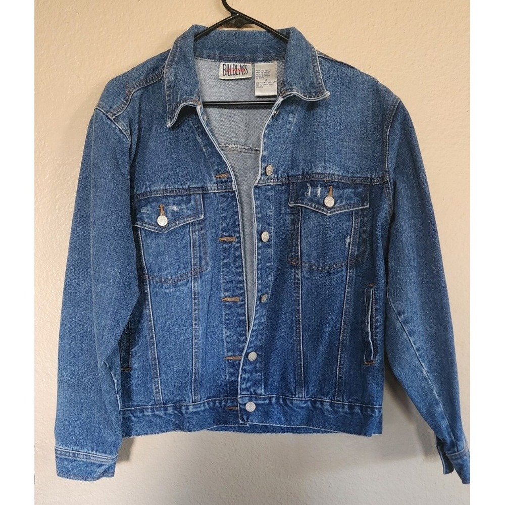 Vintage Bill Blass Jeans Denim Jean Jacket Buttons Pockets Sz M 100% Cotton Read